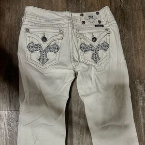 Miss Me Women's Boot Cut Jeans - White with Silver Accents